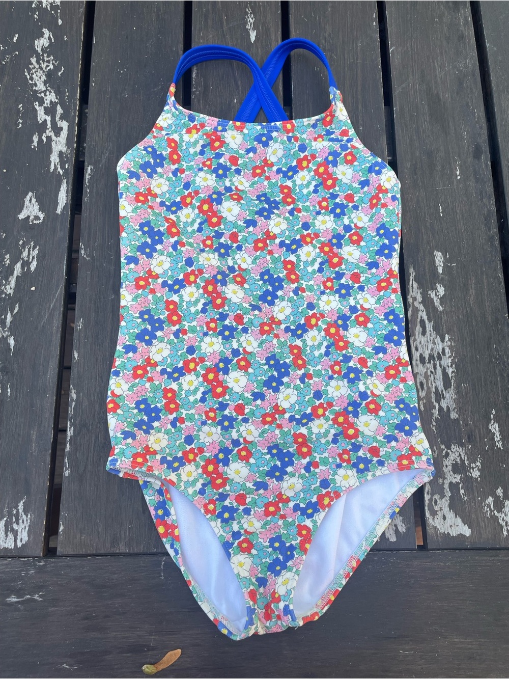 Mini Boden Floral One-Piece Swimsuit - Blue Straps 6-7 years